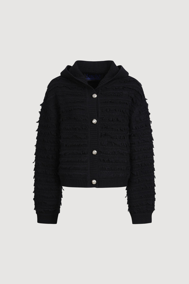 LUCKY CHOUETTE - 가디건 - [Holiday Edition] Loop Tissue Hoodie Knit Cardigan (black)