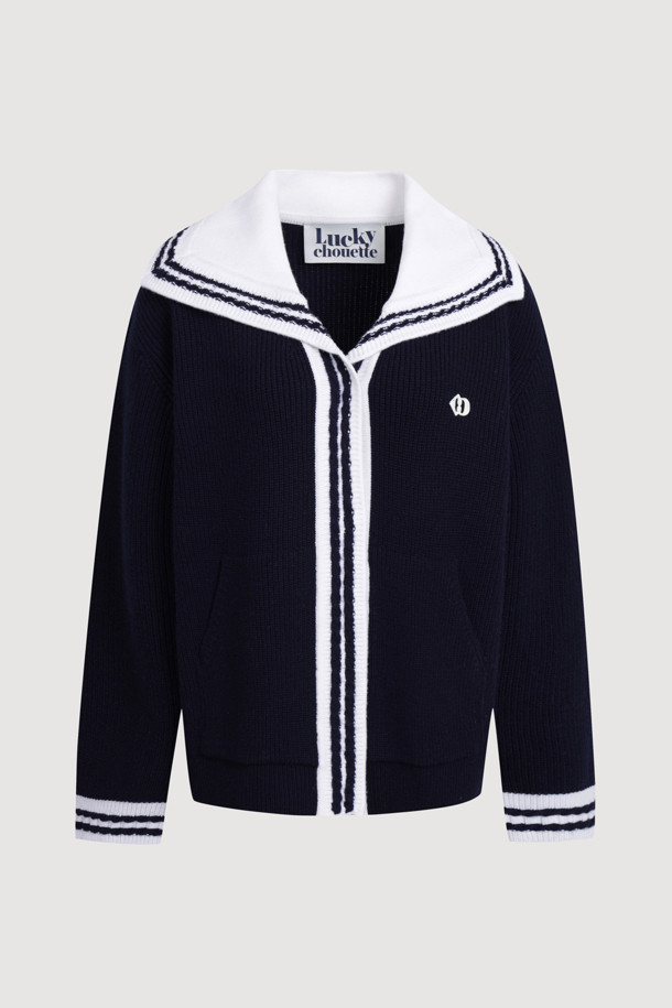 LUCKY CHOUETTE - 가디건 - Mini Sailor Knit Cardigan (navy)