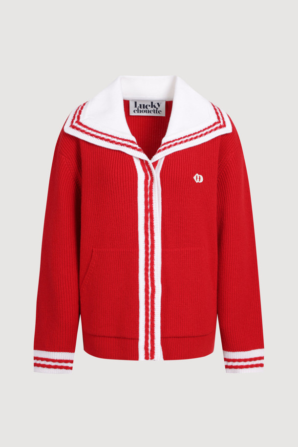 LUCKY CHOUETTE - 가디건 - Mini Sailor Knit Cardigan (red)