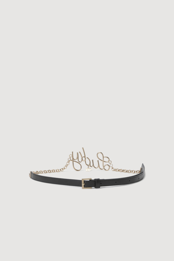 LUCKY CHOUETTE - 벨트 - A-Lucky Lettering Metal Leather Belt (gold)