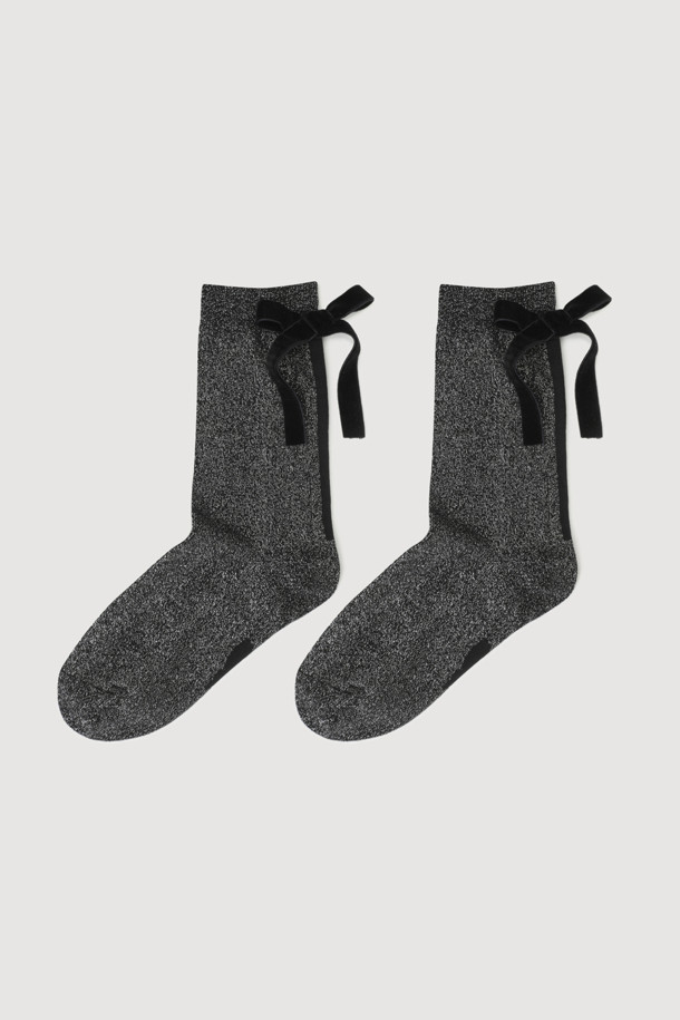 LUCKY CHOUETTE - 양말 - [Holiday Edition] Ribbon Decorated Metal Socks (black)