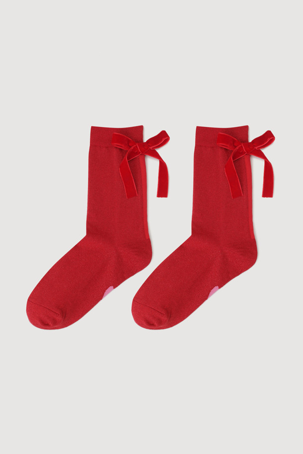 LUCKY CHOUETTE - 양말 - [Holiday Edition] Ribbon Decorated Metal Socks (red)