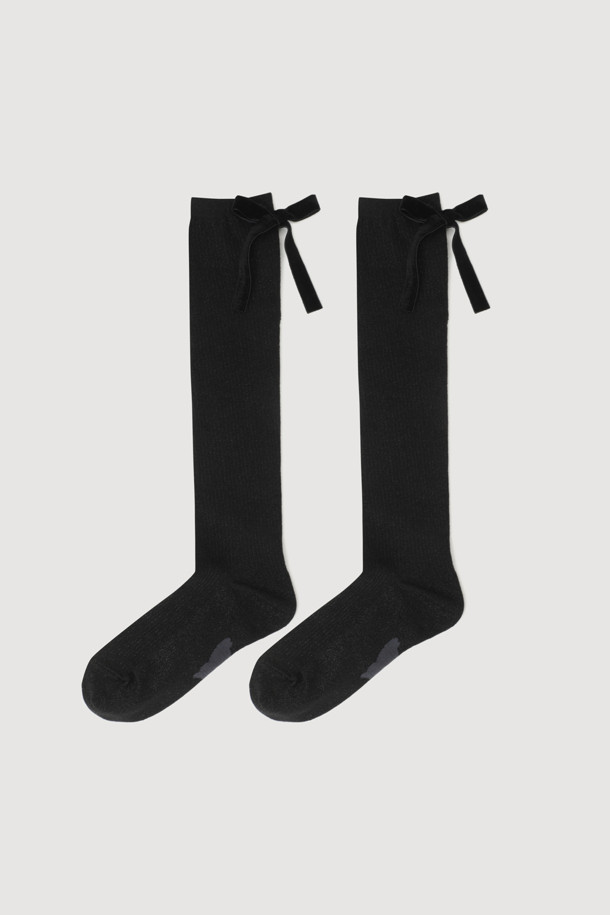 LUCKY CHOUETTE - 양말 - [Holiday Edition] Ribbon Decorated Metal Knee Socks (balck)