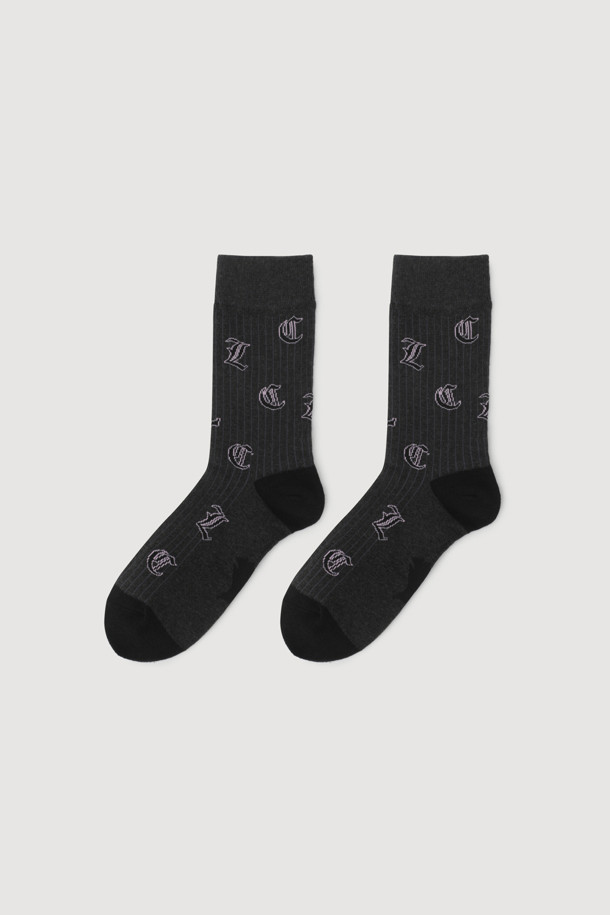 LUCKY CHOUETTE - 양말 - Lettering Jacquard Socks (dark grey)