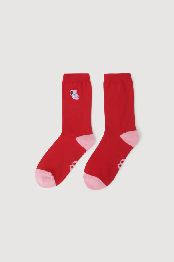 LUCKY CHOUETTE - 양말 - Chouette Embroidery Socks (red)