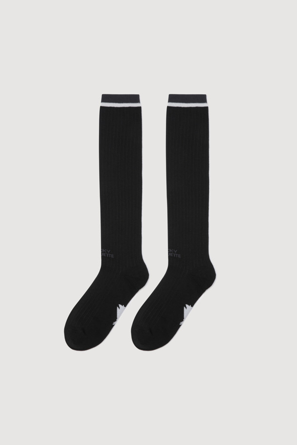 LUCKY CHOUETTE - 양말 - Lettering Point Knee Socks (black)