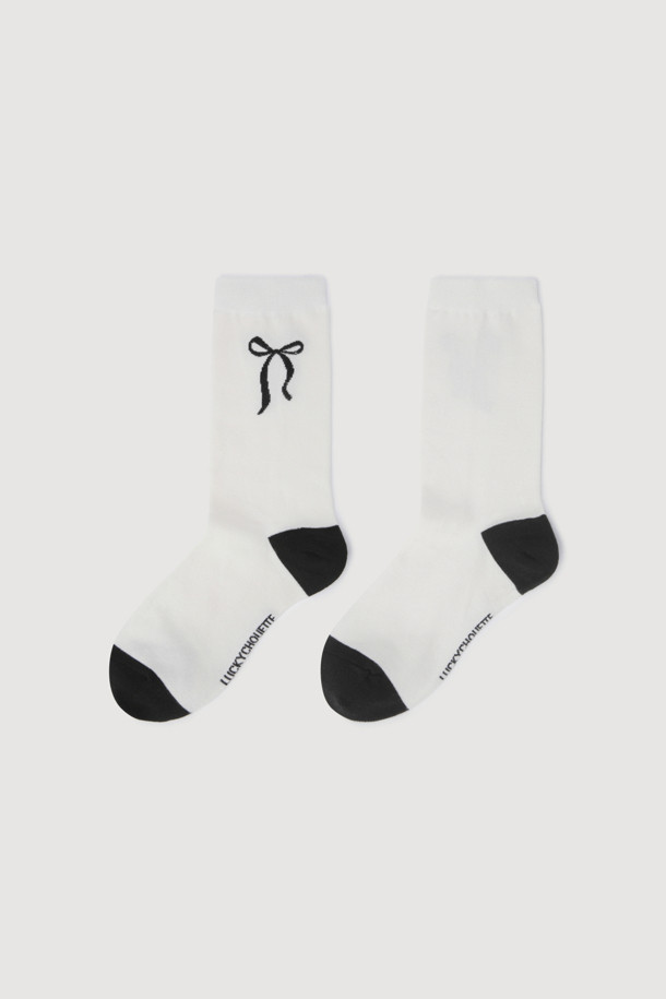 LUCKY CHOUETTE - 양말 - Ribbon Point Socks(white)