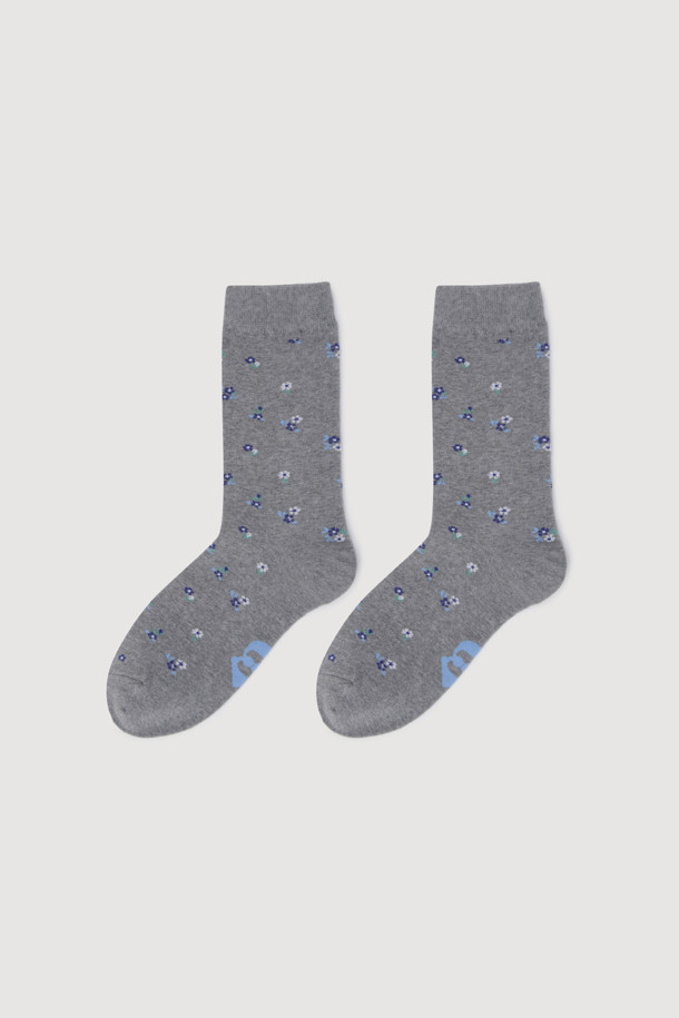 LUCKY CHOUETTE - 양말 - Flower Pattern Socks(melange grey)