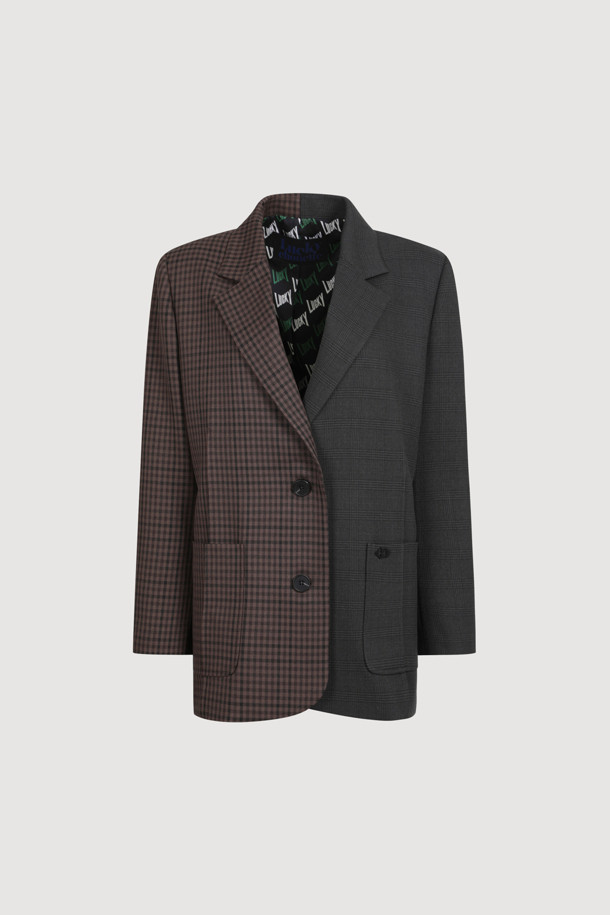 LUCKY CHOUETTE - 자켓 - Unbalane Check Jacket (brown)