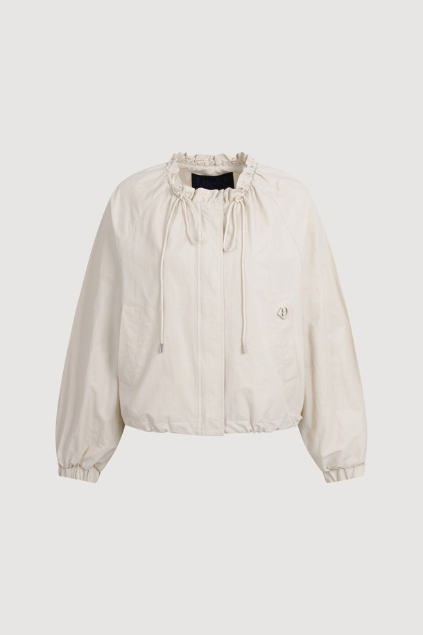 LUCKY CHOUETTE - 점퍼 - Frill Neckless Zip-up Jumper (light beige)