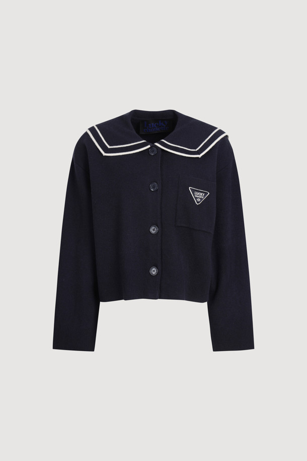 LUCKY CHOUETTE - 니트/가디건 - Colored Sailor Collar Cardigan (dark navy)