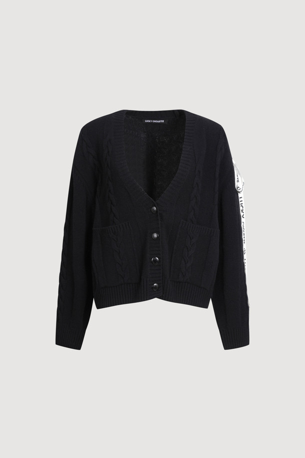 LUCKY CHOUETTE - 니트/가디건 - Logo Tape Cable Cardigan (black)