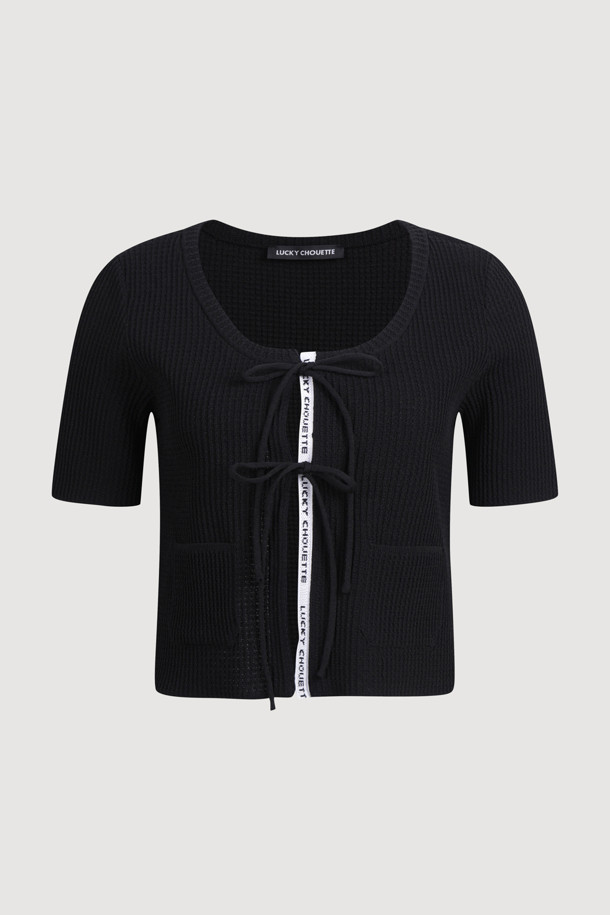LUCKY CHOUETTE - 니트/가디건 - Logo Line Ribbon Cardigan