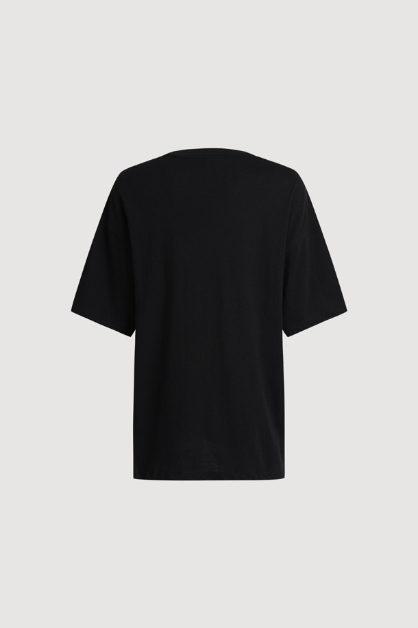 LUCKY CHOUETTE - 반소매 티셔츠 - Chouetties by LUCKY CHOUETTE_Ribbon Point Loose Fit Half Sleeve T-shirt (black)
