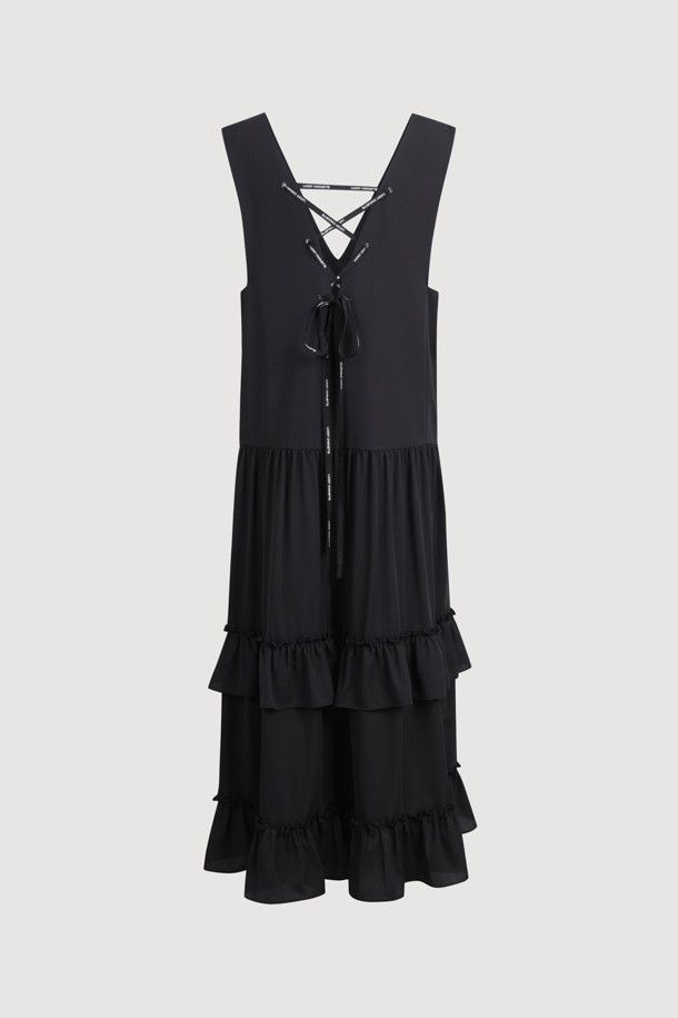 LUCKY CHOUETTE - 민소매 원피스 - V Neck Layered Poly Dress (black)