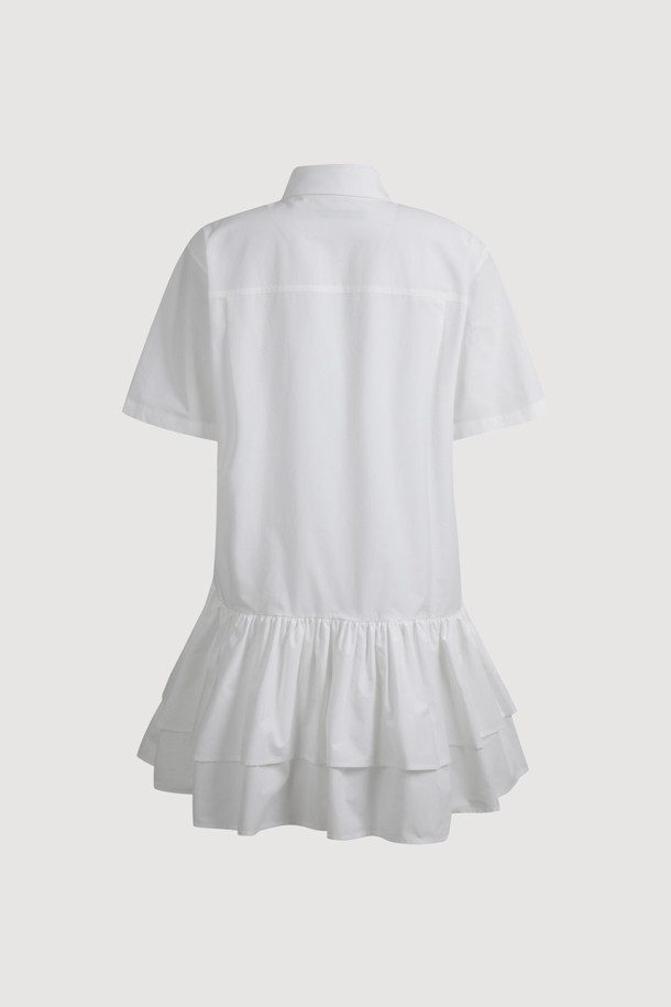 LUCKY CHOUETTE - 반소매 원피스 - Hem Frill Half Sleeve Cotton Shirt Dress (white)