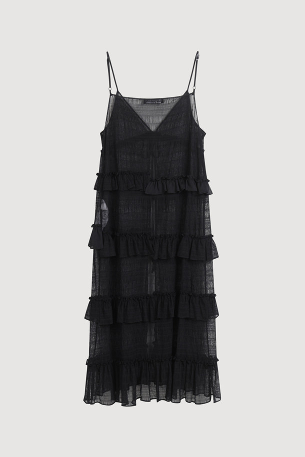 [Re-Order] Sleeveless Frill Dress (black)는 시폰과 레이스 소재로 부드러운 촉감과 얇은 두께감이 특징인 여성 레이어드 원피스입니다. 블랙 컬러의 무지 디자인에 브이넥, 루즈핏, 민소매, 티어드 치마타입으로 시원하고 캐주얼한 스타일을 연출하며, 러플 디테일, 비대칭 디자인, 시스루 스타일로 포인트를 더했습니다. 봄, 여름, 가을 계절에 데일리룩으로 활용하기 좋습니다.
