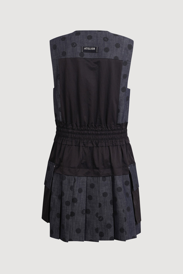 LUCKY CHOUETTE - 민소매 원피스 - [Atelier] Dot Print Sleeveless Dress (dark navy)