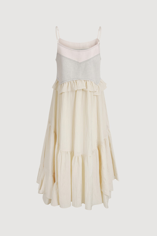 LUCKY CHOUETTE - 민소매 원피스 - [Holiday Edition] Denim Like MIX Slip Dress (light beige)