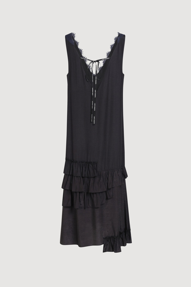 LUCKY CHOUETTE - 민소매 원피스 - [Holiday Edition] Lace Combination Frill Slip Dress (black)