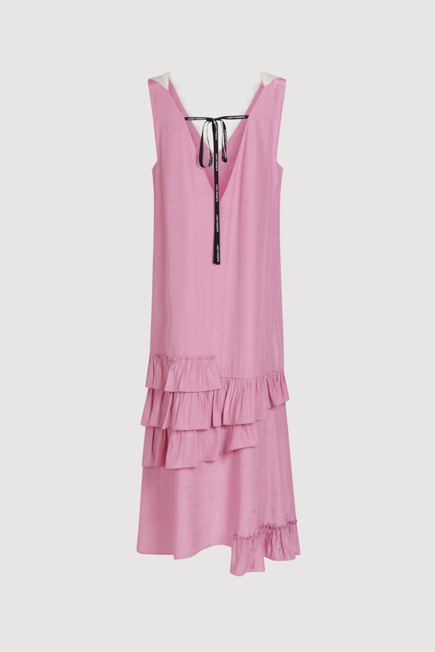 LUCKY CHOUETTE - 민소매 원피스 - [Holiday Edition] Lace Combination Frill Slip Dress (pink)