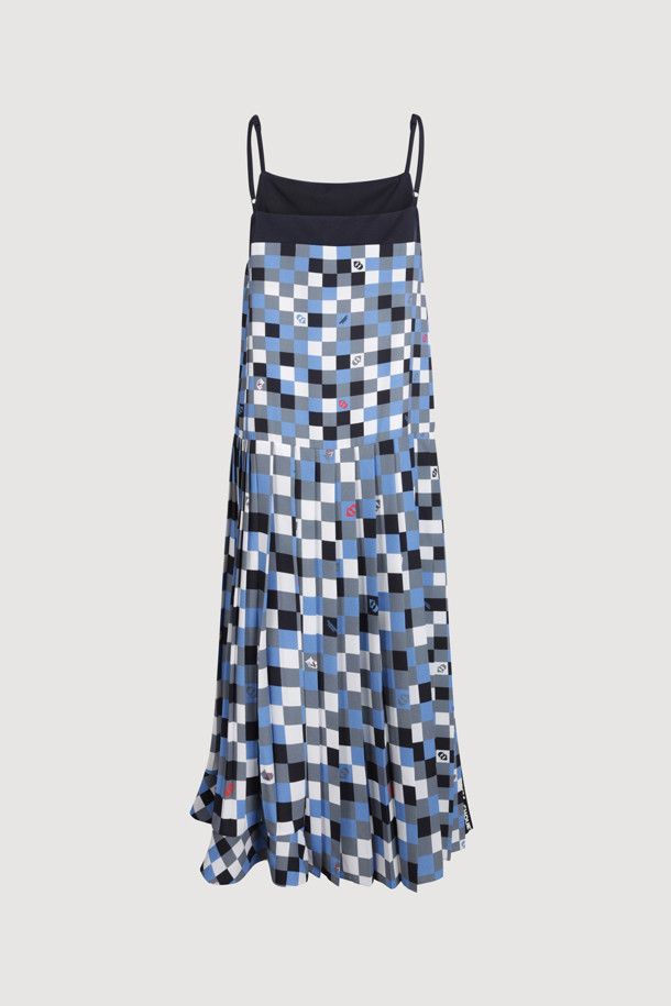 LUCKY CHOUETTE - 민소매 원피스 - Checkered Printed Slip Dress (blue)