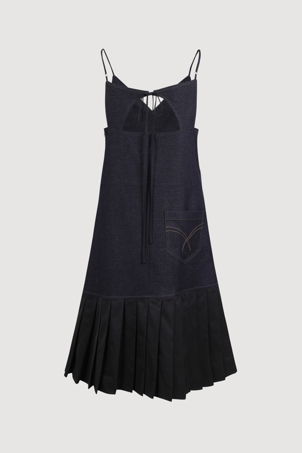 LUCKY CHOUETTE - 민소매 원피스 - Pleats Colored Denim-Like Dress (dark navy)