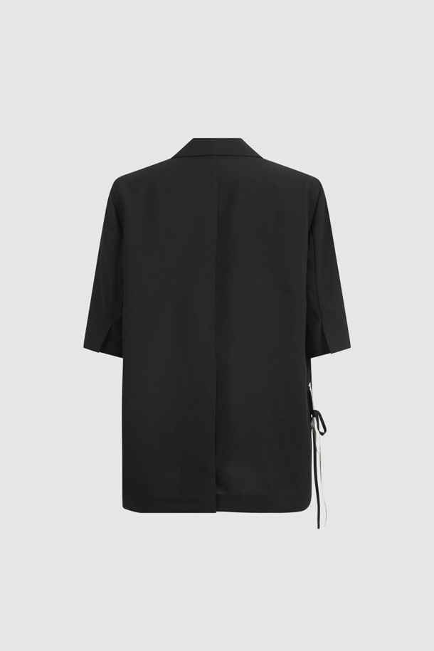 LUCKY CHOUETTE - 자켓 - [Re-Order] Poly Single Half Sleeve Jacket (dark black)
