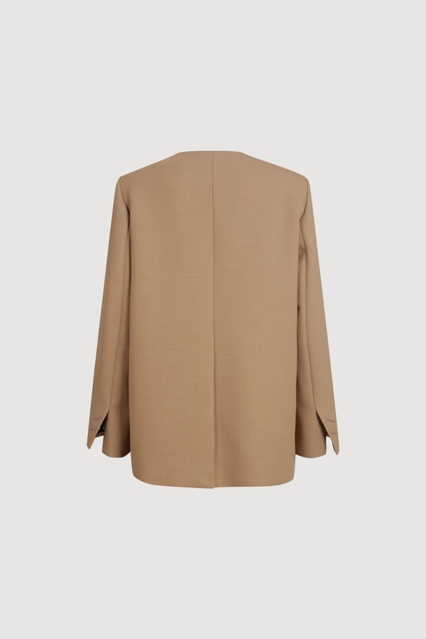 LUCKY CHOUETTE - 자켓 - V-neck Collarless Half Jacket (beige)