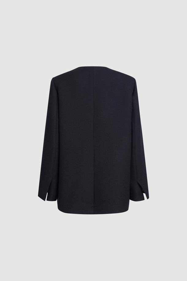 LUCKY CHOUETTE - 자켓 - V-neck Collarless Half Jacket (dark navy)