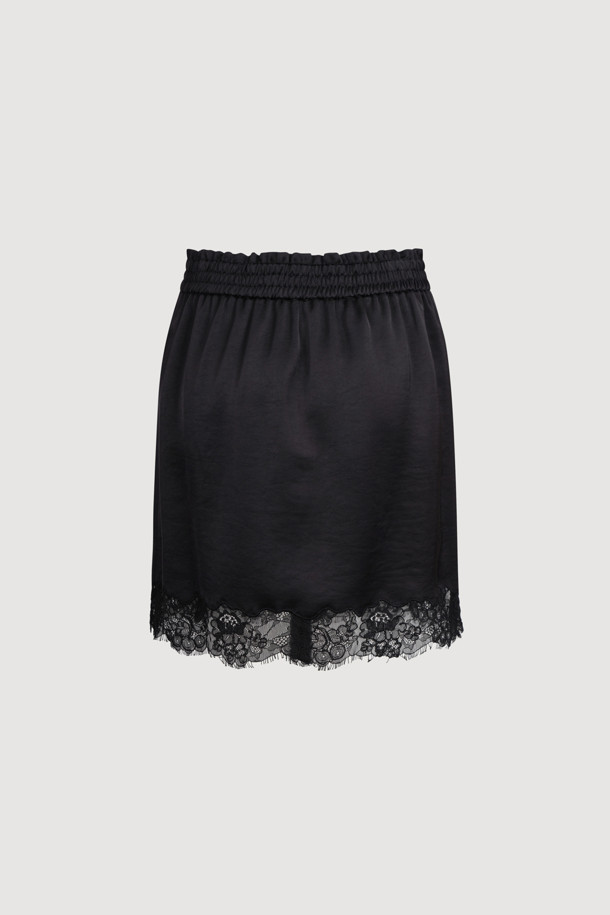 LUCKY CHOUETTE - 미니스커트 - [Re-Order] Lace Point Banding Mini Skirt (black)