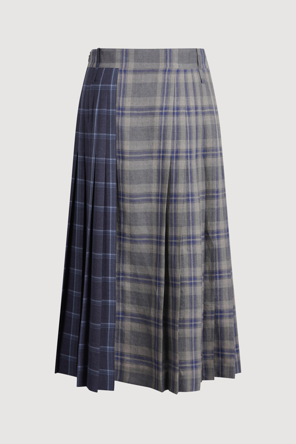 LUCKY CHOUETTE - 롱스커트 - Check Mix Long Pleats Skirt (multi color)