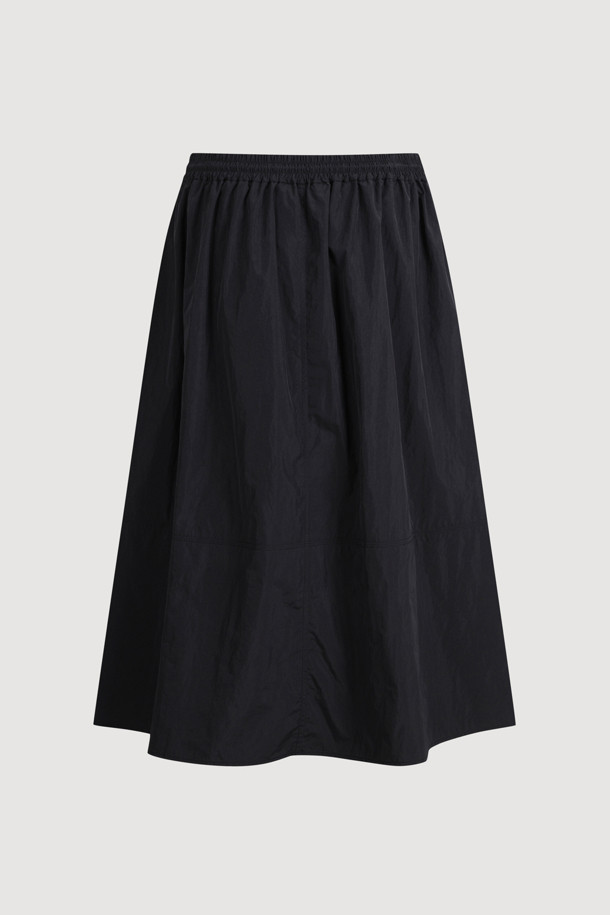 LUCKY CHOUETTE - 롱스커트 - Front Zipper A Line Banding Long Skirt (black)