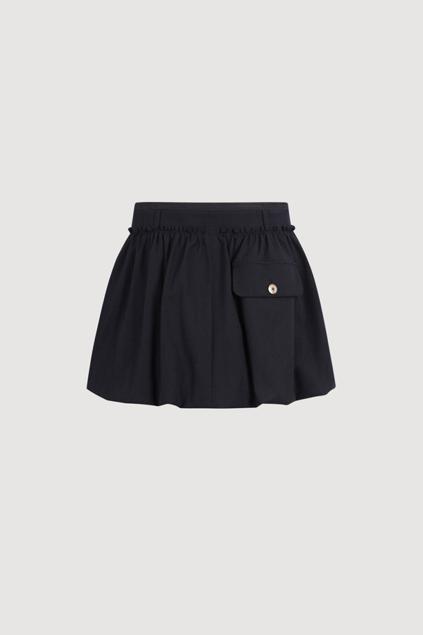 LUCKY CHOUETTE - 미니스커트 - [Atelier] Wool Cotton Shirring Mini Skirt (dark navy)