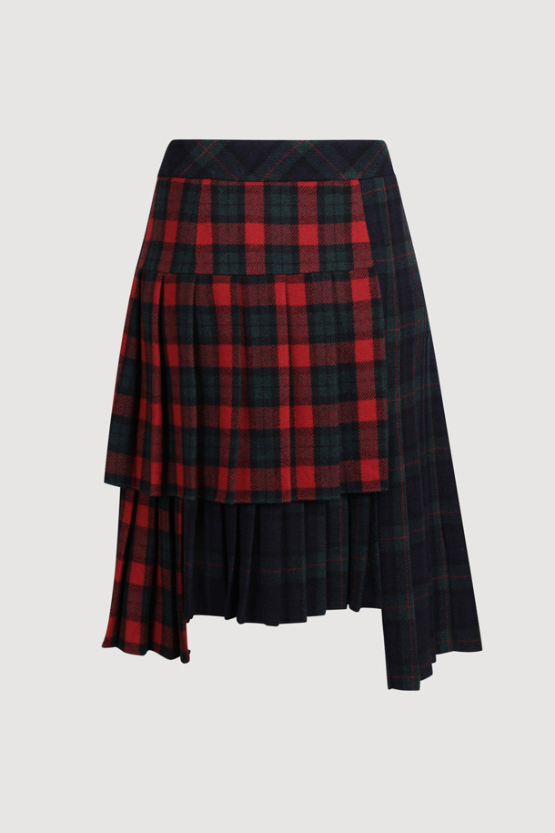 LUCKY CHOUETTE - 롱스커트 - [Holiday Edition] Check MIX Pleats Long Skirt (multi color)