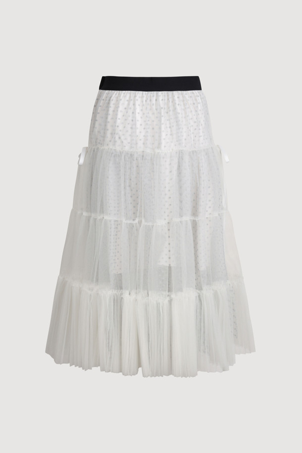 LUCKY CHOUETTE - 롱스커트 - [Holiday Edition] Mesh Long Banding Skirt (Ivory)