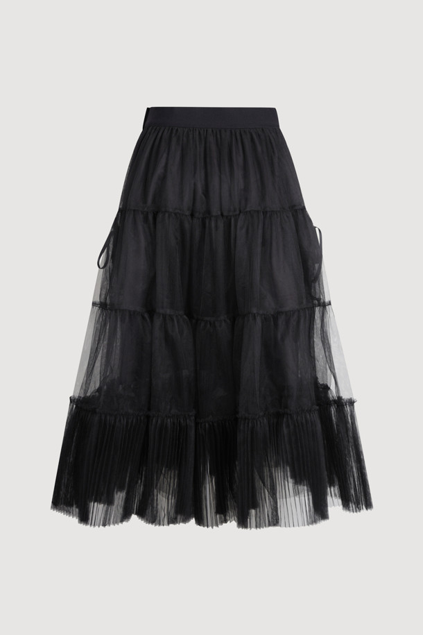 LUCKY CHOUETTE - 롱스커트 - [Re-Order][Holiday Edition] Mesh Long Banding Skirt (black)