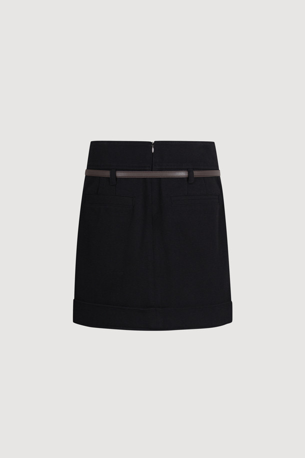 LUCKY CHOUETTE - 미니스커트 - Coloring Point Mini Skirt (optional belt) (dark black)