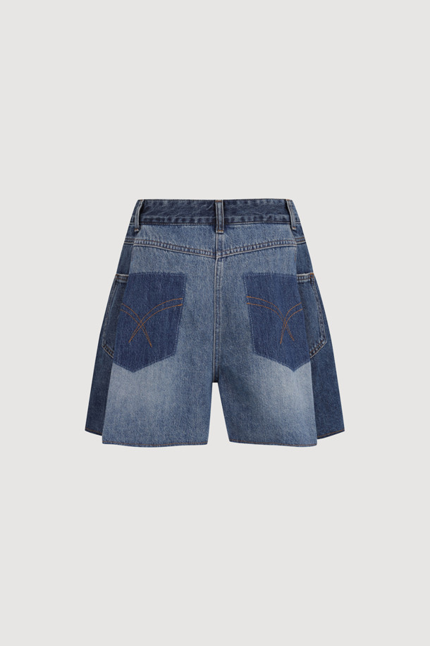 LUCKY CHOUETTE - 쇼트팬츠 - Color Block Denim Shorts (blue)