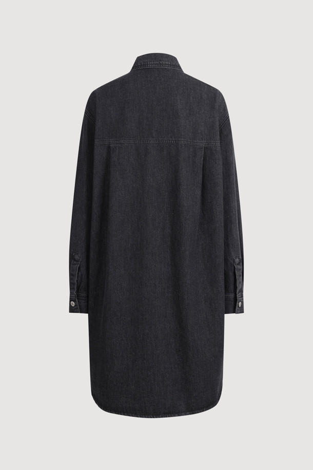 LUCKY CHOUETTE - 데님 원피스 - Unbalance Pocket Denim Shirt Dress (black)