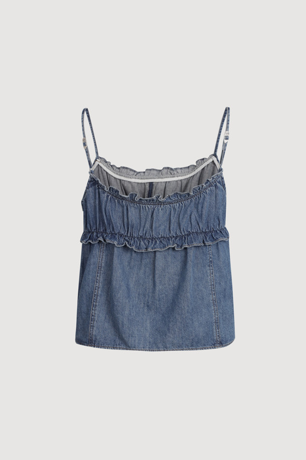 LUCKY CHOUETTE - 블라우스 - Frill Denim Top (blue)