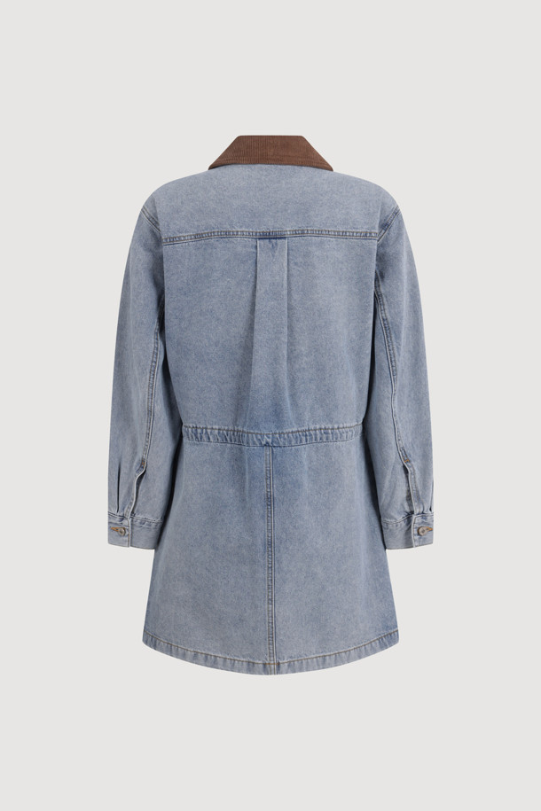 LUCKY CHOUETTE - 데님 원피스 - Corduroy Collar Denim Dress (blue)