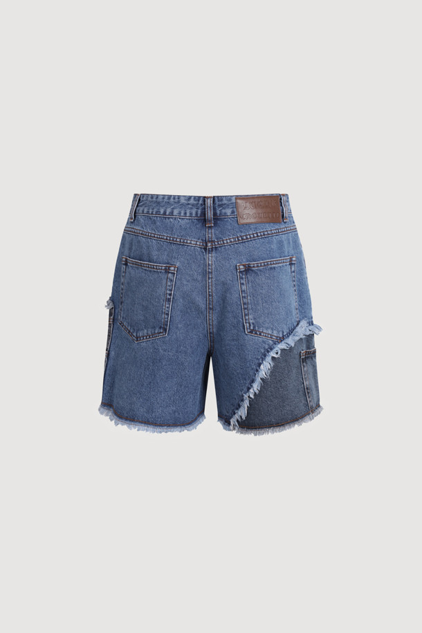 LUCKY CHOUETTE - 쇼트팬츠 - Color Block Denim Shorts (blue)