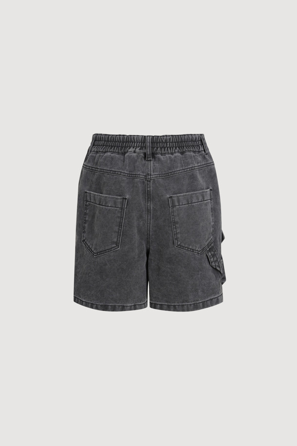 LUCKY CHOUETTE - 데님 - Back Banding Out Pocket Short Denim Pants (grey)