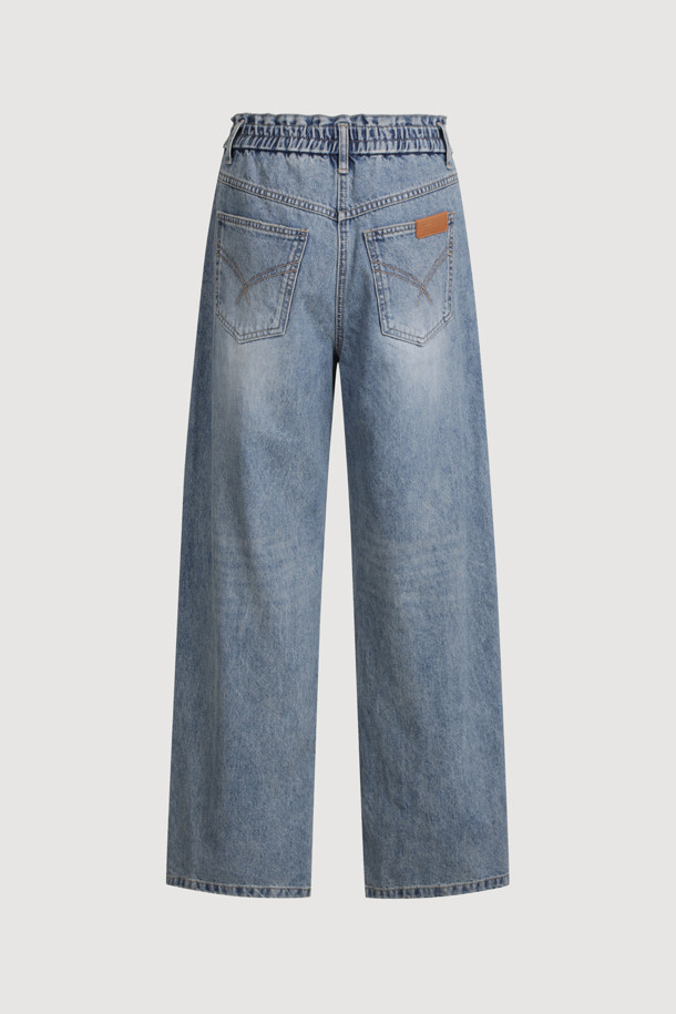 LUCKY CHOUETTE - 롱/미디팬츠 - Waist-banded Denim Pants (blue)