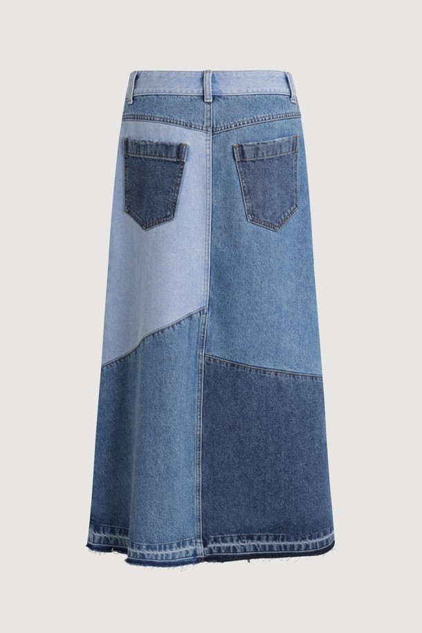 LUCKY CHOUETTE - 롱스커트 - Color Patch Denim Long Skirt (blue)