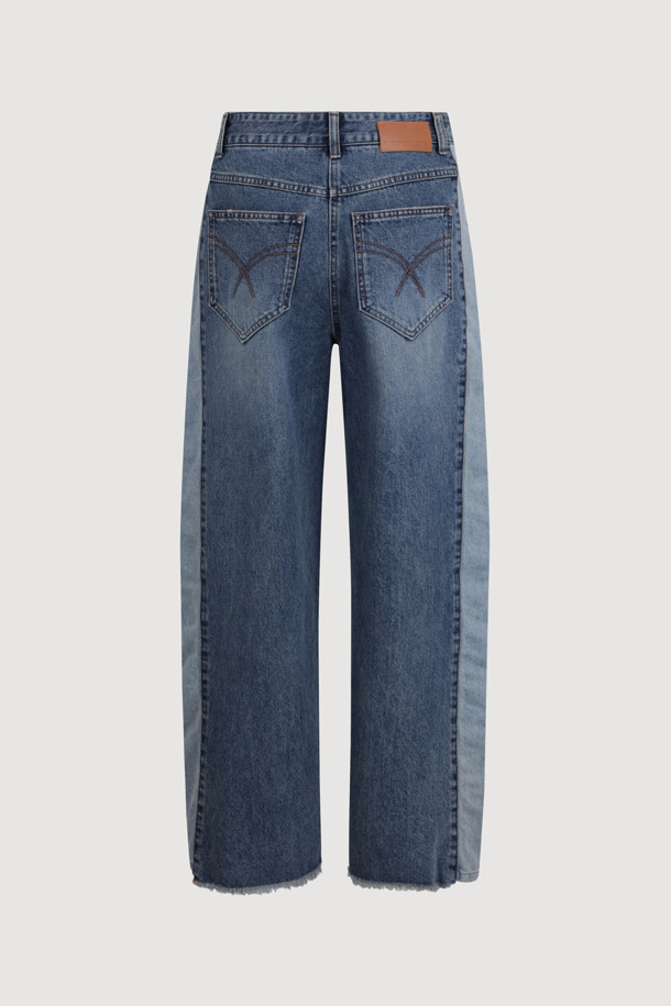 LUCKY CHOUETTE - 롱/미디팬츠 - Waist Coloring Cocoon Fit Denim Pants (blue)