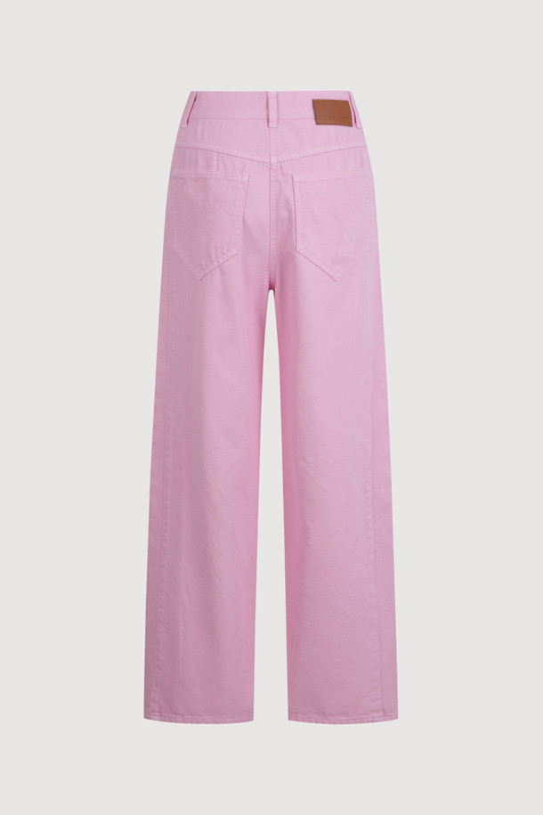 LUCKY CHOUETTE - 롱/미디팬츠 - Waist Coloring Cocoon Fit Denim Pants (pink)