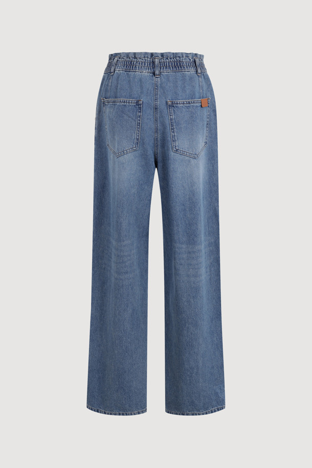 LUCKY CHOUETTE - 롱/미디팬츠 - Waist Banding Denim Pants (blue)