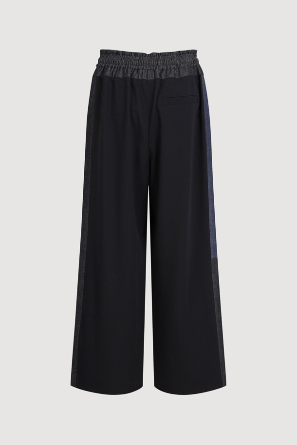 LUCKY CHOUETTE - 롱/미디팬츠 - [Re-Order] Waist Color Banding Wide Pants (black)